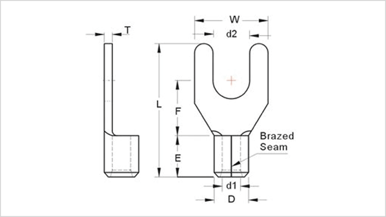 Dimensional drawing of Y-type bare pressure terminal