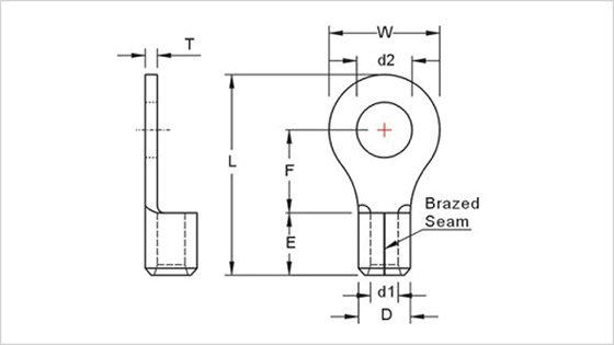 Bare crimp terminal R type dimensional drawing